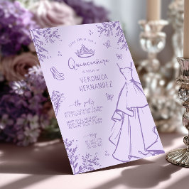 Elegant Lavender Scribble Quinceanera-inbjudan Inbjudningar