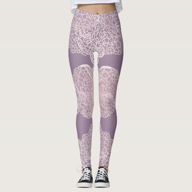 Elegant Lavender Snöre Mönster Leggings AI art (Framsida)