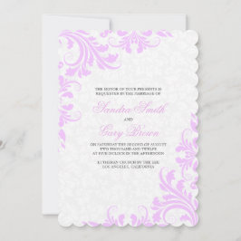 Elegant Lavender Snöre White Damask Bröllop Inbjudningar