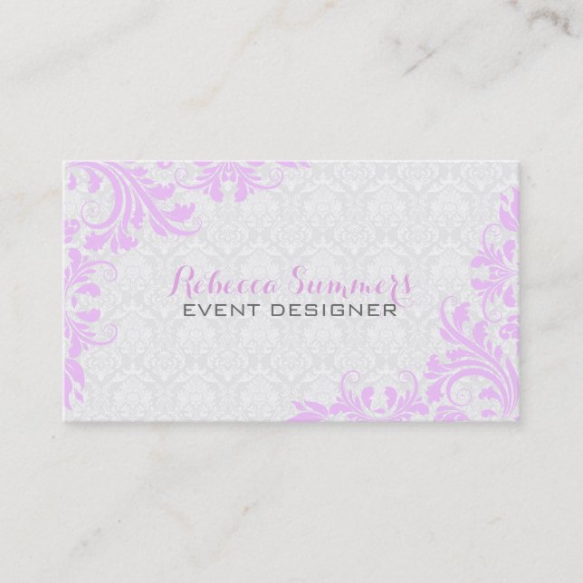 Elegant Lavender Snöre White Damasks Visitkort (Framsida)