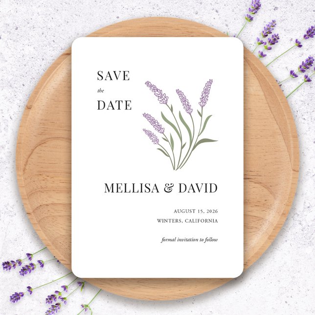 Elegant Lavender Spara datum Inbjudningar (Elegant Lavender Save The Date by Fiesta Valley Print)