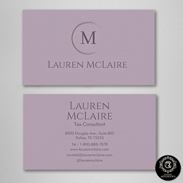 Elegant Lavender Taupe Circle Monogram Visitkort (Skapare uppladdad)