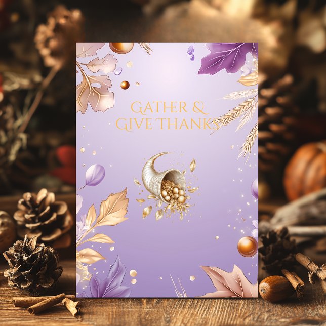 Elegant Lavender-Thanksgiving med Cornucopia Inbjudningar (Skapare uppladdad)