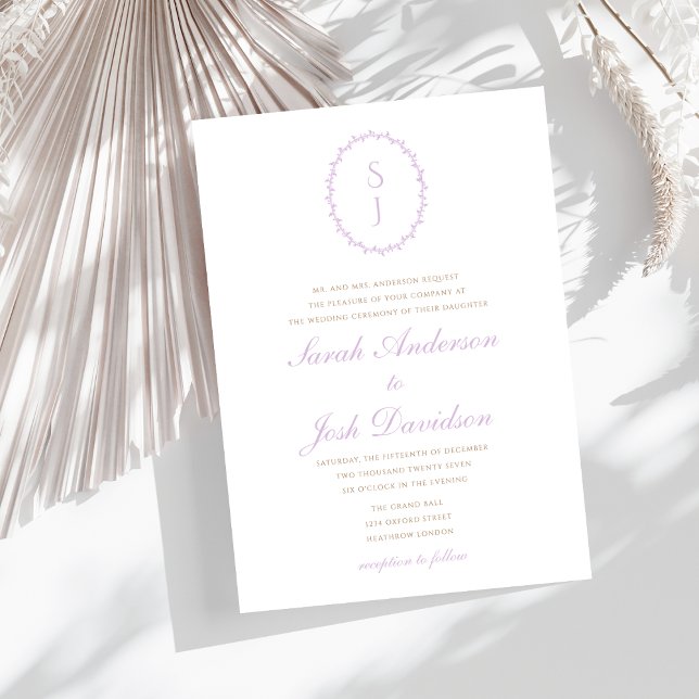Elegant Lavender Vintage Monogram Inbjudningar (Skapare uppladdad)