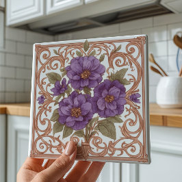 Elegant Lavender Vintage Nouveau Blommigt Kakelplatta