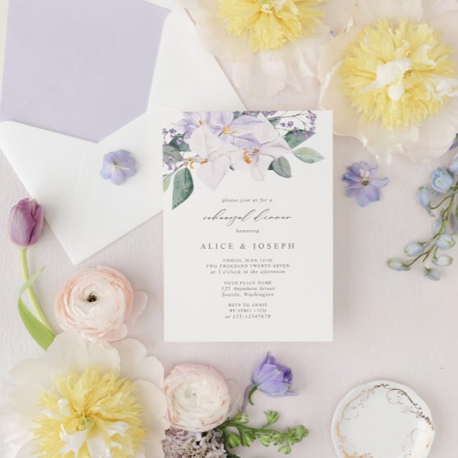 Elegant Lavender Watercolor Rehearsal Middag Inbjudningar (Skapare uppladdad)