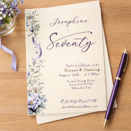 Elegant Lavender Wildflower Script 70th Birthday Inbjudningar