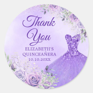 Elegant Lavender Winter Snowflake Quinceañera Runt Klistermärke