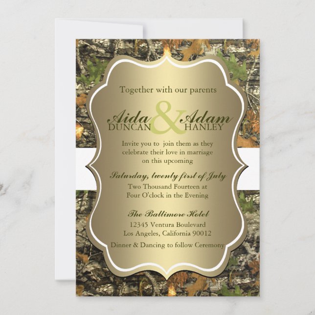 Elegant Lavish Guld Rustic Camo Wedding bjudande Inbjudningar (Framsida)