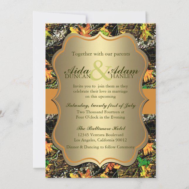 Elegant Lavish Guld Rustic Camo Wedding bjudande Inbjudningar (Framsida)