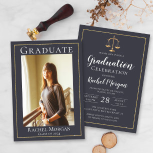 Elegant Law School Guld Justice Studenten Photo Inbjudningar