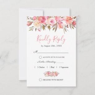 Elegant laxrosa blomsterliknande bröllops-RSVP OSA Kort