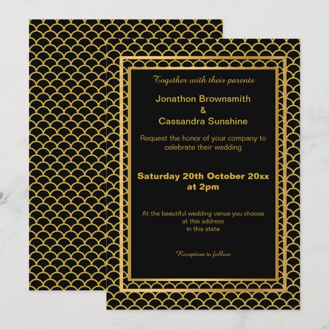 ELEGANT LAYERED GULD BLACK SJÖJUNGFRU  MÖNSTER INBJUDNINGAR (Fram/baksida)