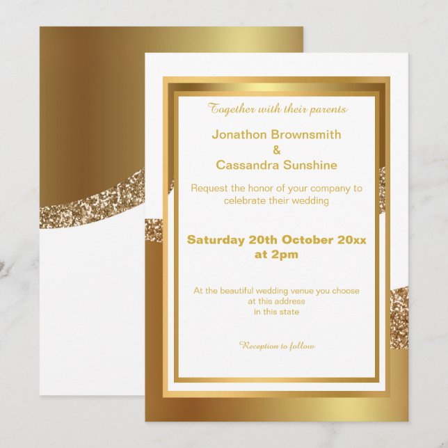 ELEGANT LAYERED GULD WHITE GLITTER WAVE INBJUDANDE INBJUDNINGAR (Fram/baksida)