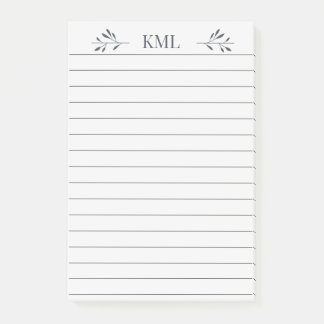 Elegant Leaf Monogram Personalized Lined Post-it Block