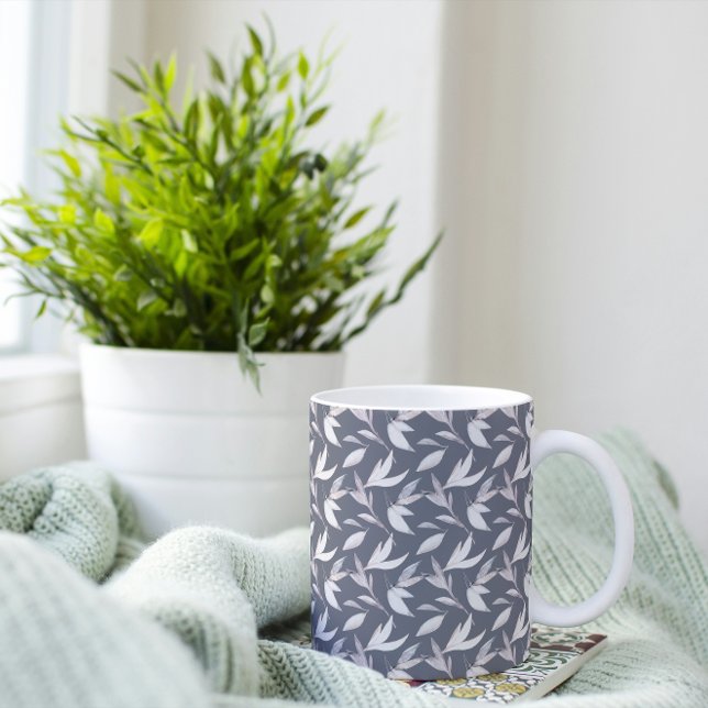 Elegant Leafy Grått Modern botaniska Kaffemugg (Skapare uppladdad)