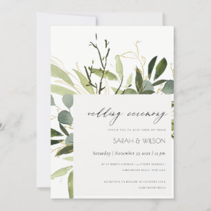 ELEGANT LEAFY GRÖNT FOLIAGE WATERCOLOR BRÖLLOP INBJUDNINGAR