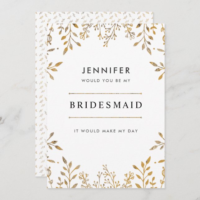 Elegant Leafy Guld Bridesmaid-inbjudan Inbjudningar (Fram/baksida)