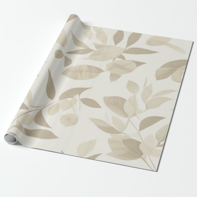 Elegant Leafy Haven: White och Beige Tapet Presentpapper (Utrullad)