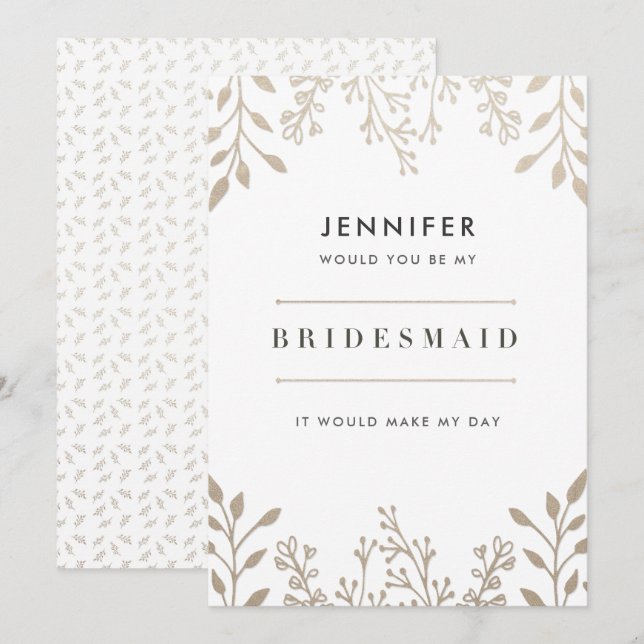 Elegant Leafy Ro Guld Bridesmaid-inbjudan Inbjudningar (Fram/baksida)