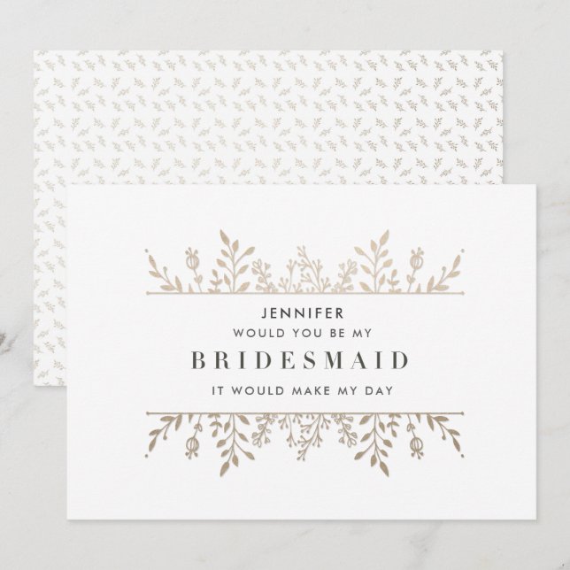 Elegant Leafy Ro Guld Bridesmaid-inbjudan Inbjudningar (Fram/baksida)