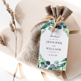 Elegant Leafy Watercolor Botanical Grönt Bröllop Presentetikett