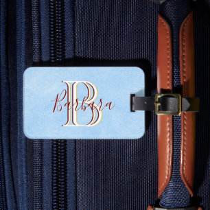 Elegant Leather-look Blue Monogram Namn Bagagebricka