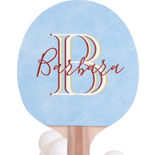 Elegant Leather Titta blå 3 Färg Monogram I Namn Pingisracket