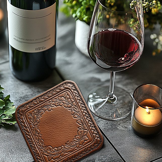 Elegant Leather Titta Westernare Stil Underlägg Papper Kvadrat (ADD YOUR MONOGRAM)