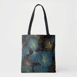 Elegant Leaves of Blue With Gold Lines Botanical Tygkasse
