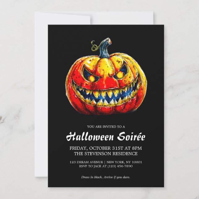 Elegant Leende Pumpa Eldig Halloween Soaré Inbjudningar (Framsida)