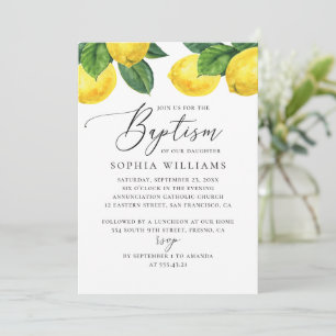 Elegant Lemon Baptism Rustic Botanical Citrus Inbjudningar