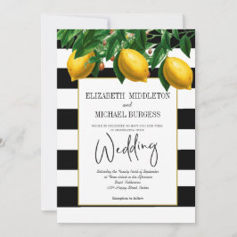 Elegant Lemon Black White Botanical Bröllop Inbjudningar