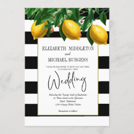 Elegant Lemon Black White Botanical Bröllop Inbjudningar