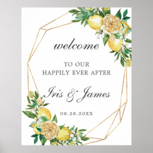 Elegant Lemon Blommigt Geometric Bröllop Välkommen Poster