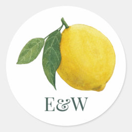 Elegant Lemon Botanical Bröllop Runt Klistermärke