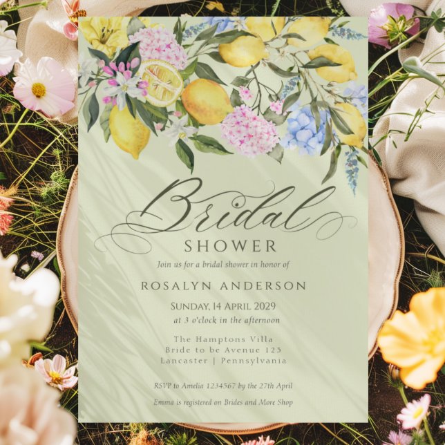Elegant Lemon Floral Citrus Bridal Shower Inbjudningar (Skapare uppladdad)