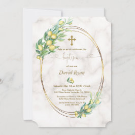 Elegant Lemon Fruits Marble Calligraphy Baptism Inbjudningar