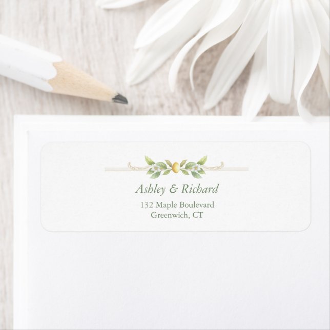 Elegant Lemon Greenery Return Address Returadress Etikett (Insitu)