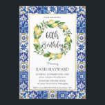 Elegant Lemon Mediterranean 60th Födelsedagsfest Inbjudningar<br><div class="desc">Anpassa den här chicen Lemon azure 60:e födelsedagsfest inbjudan med information om party enkelt och snabbt,  tryck bara på anpassningsknappen för att ytterligare ordna om och formatera stil och placera texten. Med vattenfärgad citronkrans och en vacker marschmosaikplattor i Medelhavet baksida. Matchande artiklar tillgängliga i arkivet! c) Lycklig Cat Studio.</div>