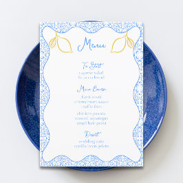 Elegant Lemon och Blue Tiles Bröllop i Medelhavet Meny
