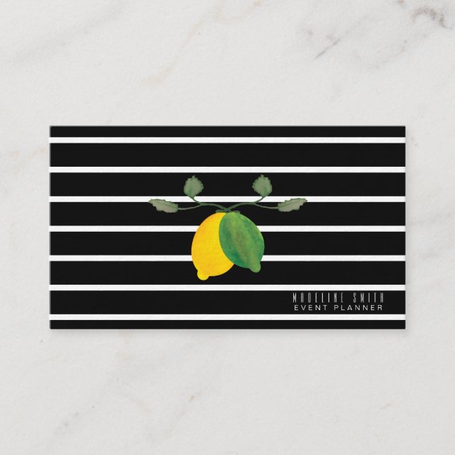 Elegant Lemon Watercolor Rand Black Visitkort (Framsida)