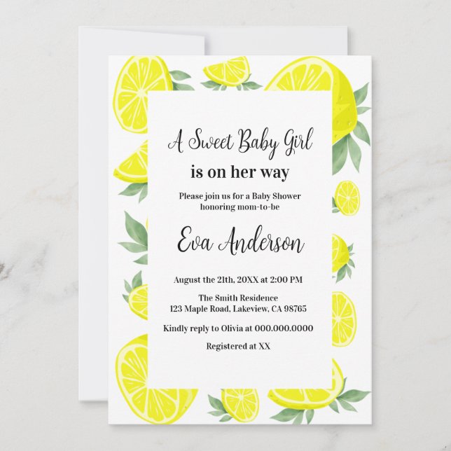 Elegant lemons Baby Shower Inbjudningar (Framsida)