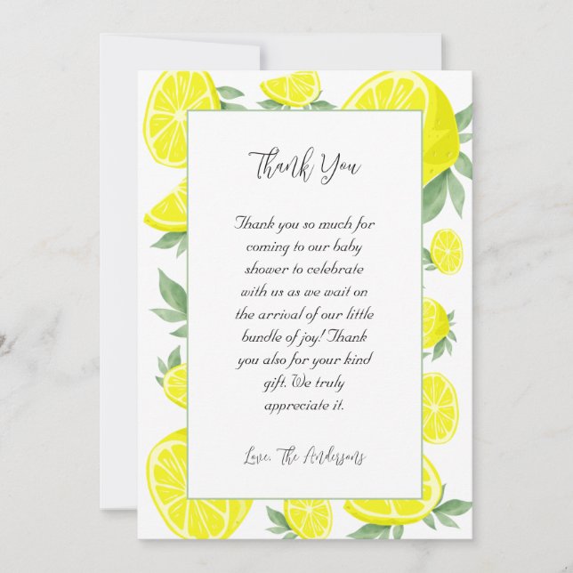 Elegant Lemons Baby Shower Tack Kort (Framsida)