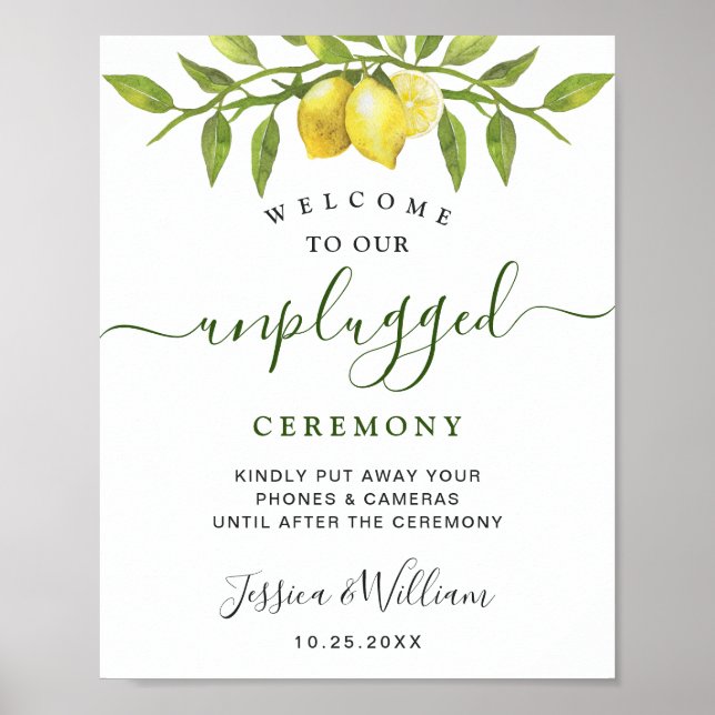 Elegant Lemons Blommigt Unplugged Bröllop Ceremony Poster (Framsidan)