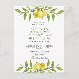 Elegant Lemons Greenery bröllopsinbjudan Vykort