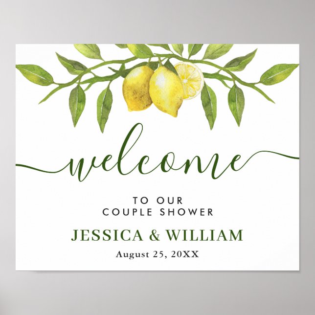 Elegant Lemons Greenery COUPLE SHOWER Välkommen Poster (Framsidan)