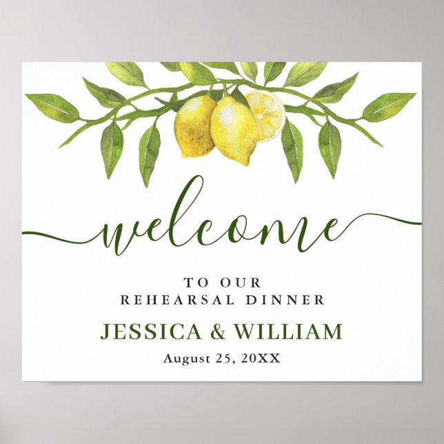 Elegant Lemons Greenery REHEARSAL DINNER Välkommen Poster (Framsidan)