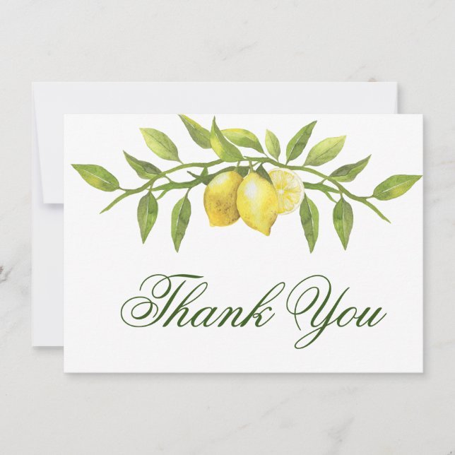 Elegant Lemons Greenery Watercolor Tack Kort (Framsida)