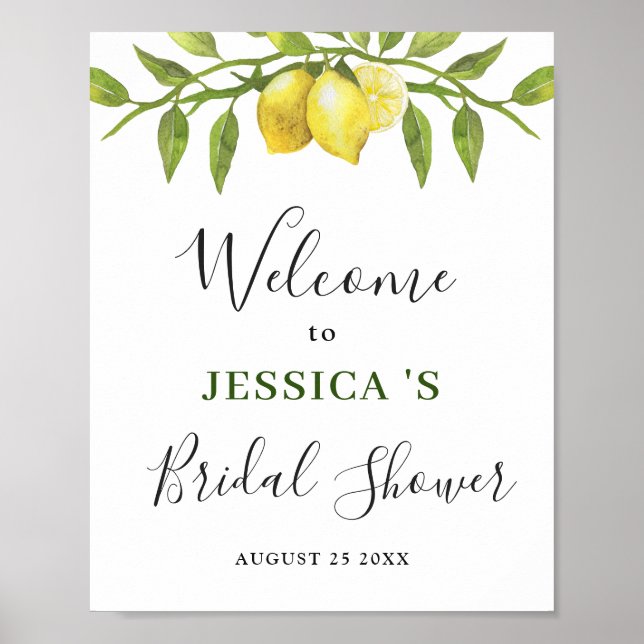Elegant Lemons Greenery Welcome MÖHIPPA SGHOWER Poster (Framsidan)